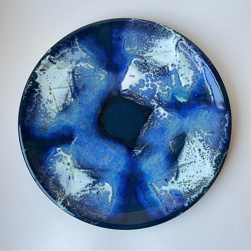Signed Martin Studio Art Pottery Handmade Artist Plate Abstract Blue